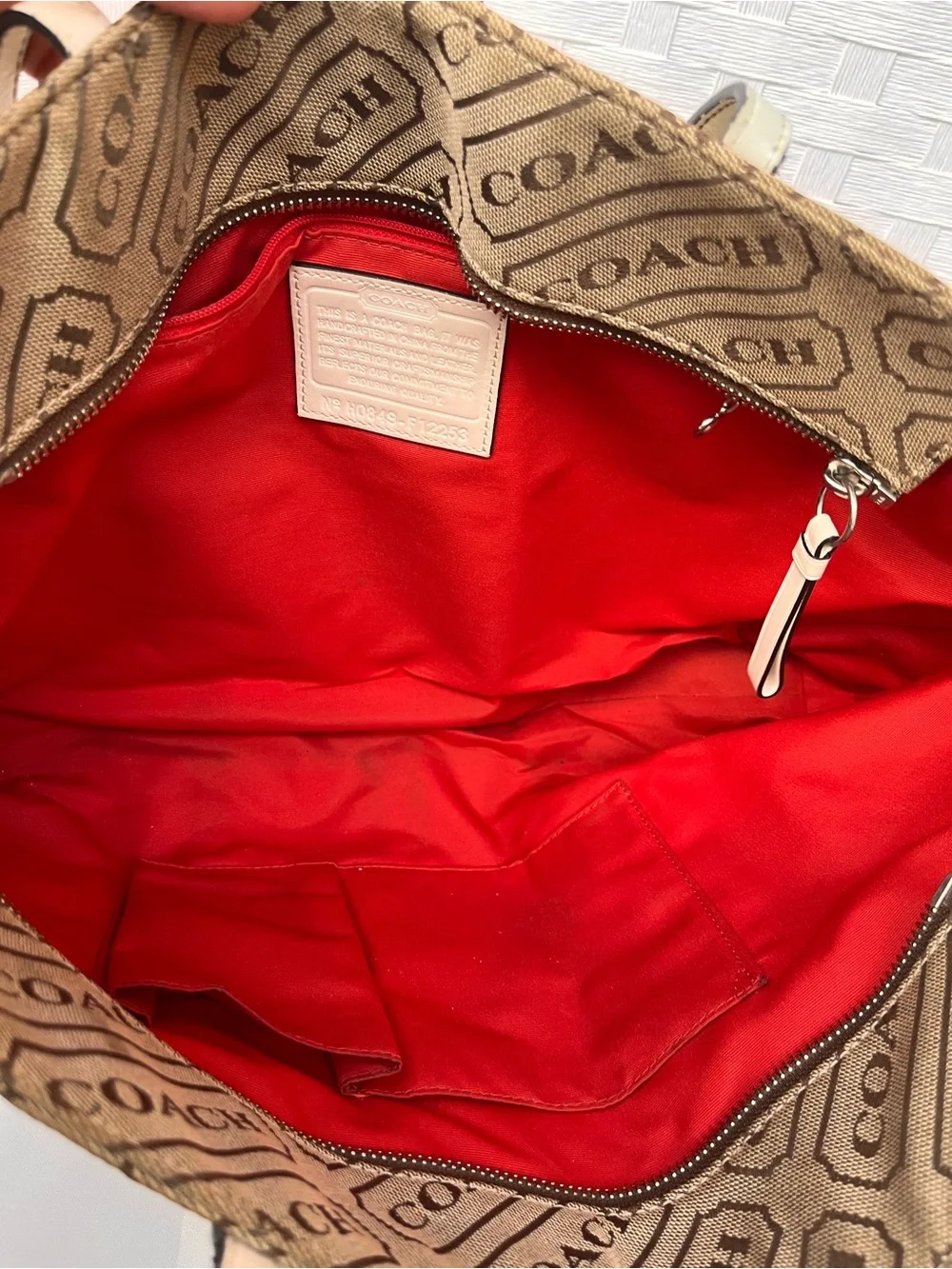 2008 Coach Tan Brown Logo Stripe Tote Bag